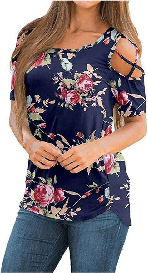 Off The Shoulder Tops for Womens Summer Clothes Plus Size Twist Knot Short Sleeve Shirts Cold Shoulder Blouses. . Cold shoulder tops amazon